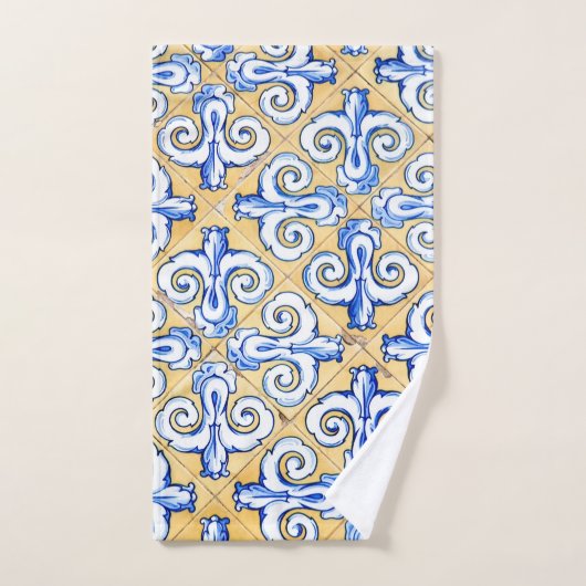 Carreaux espagnols - Azulejo Bleu, Jaune et Blanc (Serviette à main)