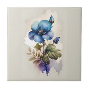 Carreaux Fleuris Aquarelle Bleu Bell Cuisine Salle