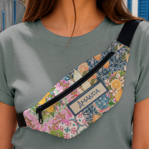Carreaux floraux de citrons siciliens bleus roses 