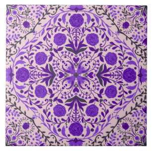 Carreaux floraux en violet et coton bonbon rose