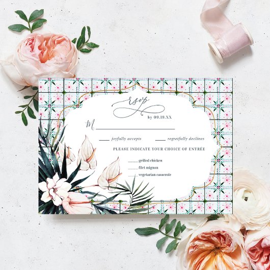 Carreaux floraux | Mariage tropical marocain RSVP
