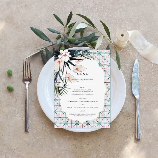 Carreaux floraux | Menu Mariage tropical marocain