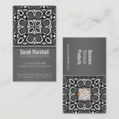 Carreaux floraux noirs+blancs avec Carte de visite (Devant / Derrière)