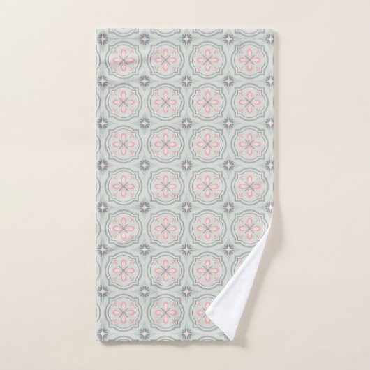 Carreaux Floraux Pastel Verts (Serviette à main)