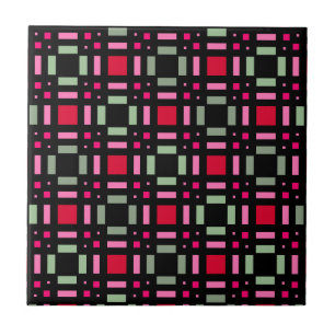 Carreaux géométriques verts rouges bandes noires
