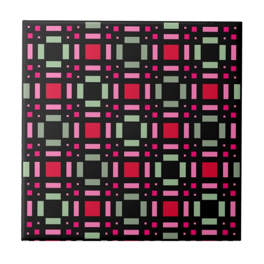 Carreaux géométriques verts rouges bandes noires (Devant)