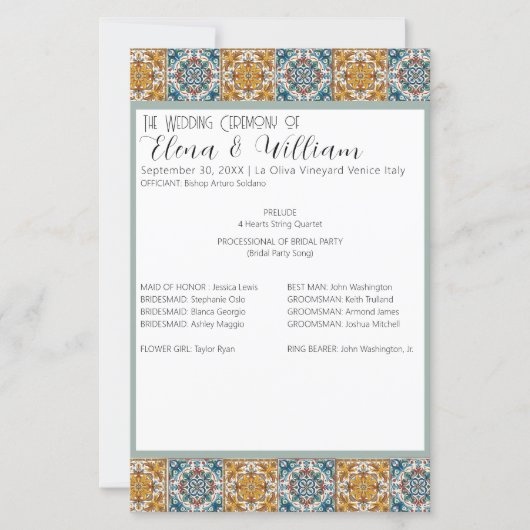 Carreaux italiens Destination Mariage programme (Devant)