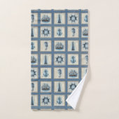 Carreaux marins | Blue Lighthouse Ancre Ship Wheel (Serviette à main)