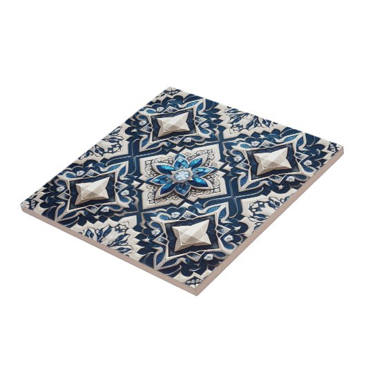 Carreaux marocains méditerranéens à motif faux dia (Côté)