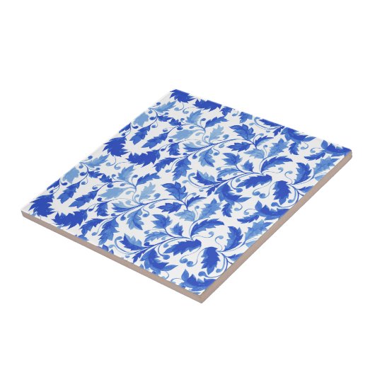 Carreaux portugais Fleurs bleues et feuilles (Côté)