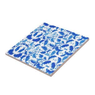 Carreaux portugais Fleurs et feuilles bleues