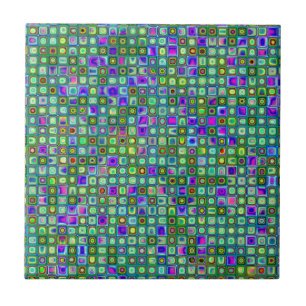 Carreaux Rétro Funky Verts, Bleus Et Violets Motif