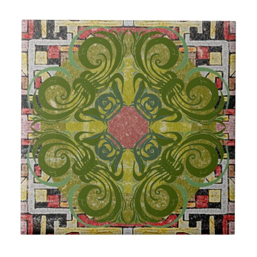 Carreaux rétro Motifs rouges (Devant)