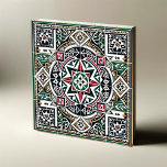 Carreaux symétriques d'inspiration palestinienne<br><div class="desc">Découvrez l'essence de l'artisanat palestinien avec "Heritage Harmony", un carrelage en céramique carré qui marie l'art traditionnel à la symétrie moderne. Ce carrelage est un témoignage de l'héritage, avec un mélange harmonieux des couleurs emblématiques du drapeau palestinien - noir, blanc, vert et rouge - entrelacées dans un treillis complexe et...</div>