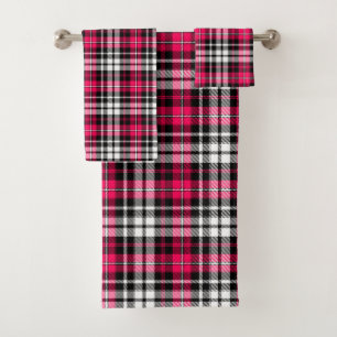 Carreaux Tartan Rose Noir Blanc 