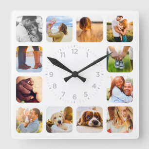 Carrée 12 Photo Arrondi Gris Nombre Mur Horloge