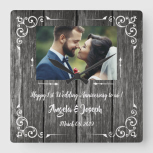 Carrée 1er anniversaire Mariage Horloge en bois ornementa