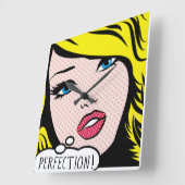 Carrée Acrylique Mur Horloge pop art "PERFECTION". (Angle)