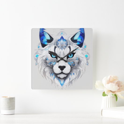 Carrée 🐱 Adorable Cat Image Horloge Mur 🕰️ (Maison)