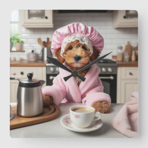 Carrée Adorable Chiot Funny Chien Mur Horloge