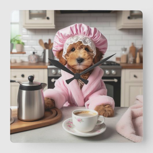 Carrée Adorable Chiot Funny Chien Mur Horloge (Recto)