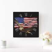 Carrée American Bald Eagle & US Flag Horloge d'art patrio (Maison)