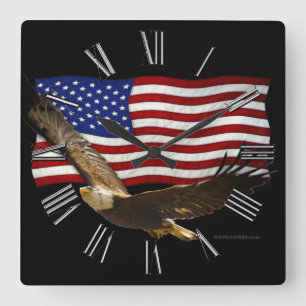Carrée American Bald Eagle & US Flag Horloge d'art patrio