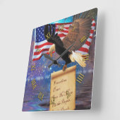 Carrée American Bald Eagle & US Flag Patriotisme Horloge (Angle)