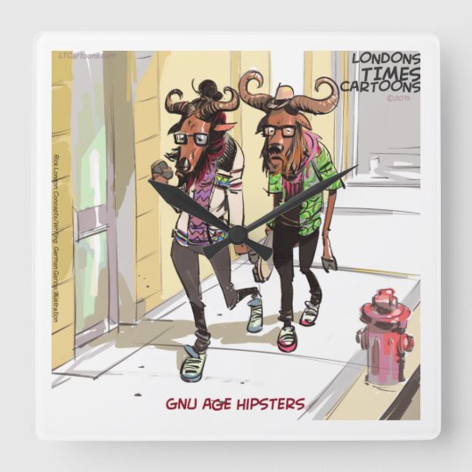 Carrée Amusant Gnu Age Hipsters Rick London Wall Horloge (Recto)