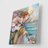 Carrée Angel Des Émotios Turquoise Horloge Mur (Angle)