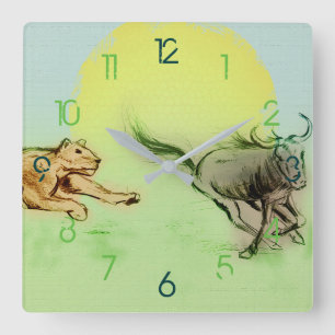 Carrée Animaux sauvages colorés Dessin de chasse, horloge