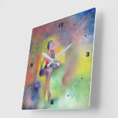 Carrée Aquarelle Ballerina Space Wall Horloge (Angle)