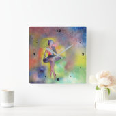 Carrée Aquarelle Ballerina Space Wall Horloge (Maison)