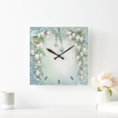 Carrée Aquarelle Lily de la Vallée Mur Horloge (Maison)
