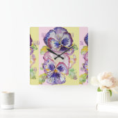 Carrée Aquarelle Pansy Floral Flower Horloge de la chambr (Maison)