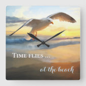 Carrée Aquarelle Seagull Beach Sunset Wall Horloge (Recto)