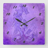 Art Nouveau Guitare Girl Horloge Vintage violet