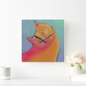 Carrée Belle Chat Orange Abstrait Art Horloge ronde (Maison)