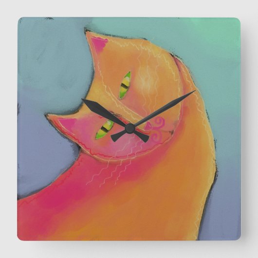 Carrée Belle Chat Orange Abstrait Art Horloge ronde (Recto)