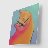 Carrée Belle Chat Orange Abstrait Art Horloge ronde (Angle)