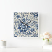Carrée Belle horloge à fleurs bleues (Maison)