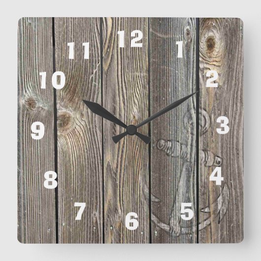 Carrée Belle horloge en bois ancien avec ancre blanche (Recto)