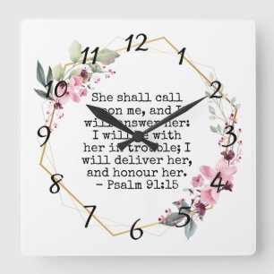 Carrée Belles fleurs Psaume 91 Carré Mur Horloge