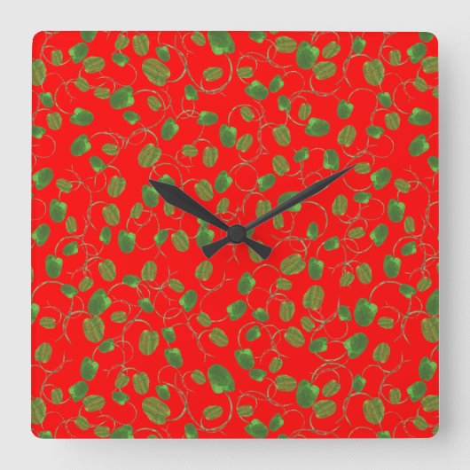 Carrée Boucles de coquelicot chic sur une horloge rouge b (Recto)