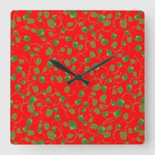 Carrée Boucles de coquelicot chic sur une horloge rouge b