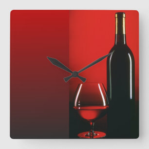 Carrée Bouteille de vin rouge et horloge de mur de verre