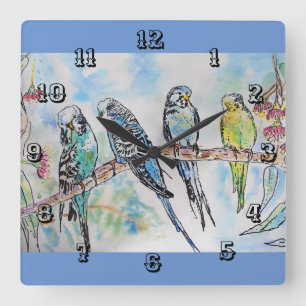 Carrée Budgies Budgie Budgerigar Bird Room Horloge