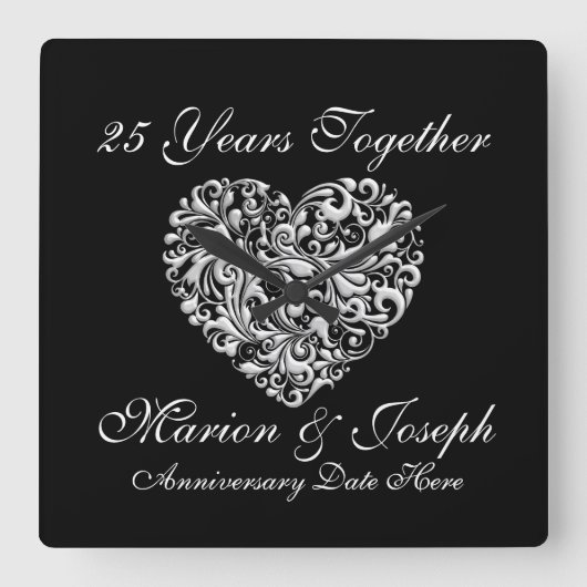 CARRÉE CADEAU PERSONNALISÉ HORLOGE 25E ANNIVERSAIRE D'ARG (Recto)