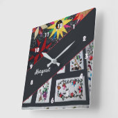 Carrée Caillots de Fleurs et Étoiles Grande horloge (Angle)