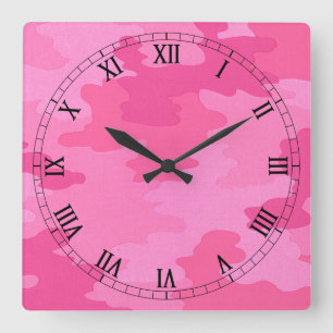Carrée Camouflage rose vif Carré Numéros romains Horloge